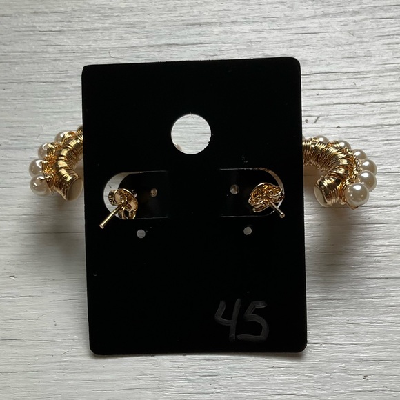 Gold and Pearl Wrapped Hoop Earrings - Picture 3 of 5
